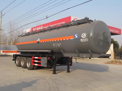 程力威11米29吨3轴腐蚀性物品罐式运输半挂车(CLW9402GFWB)