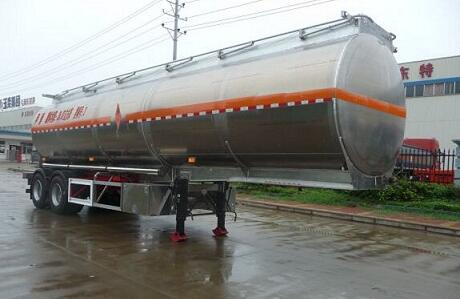 特运牌10米29.5吨2轴铝合金易燃液体罐式运输半挂车(DTA9351GRY)