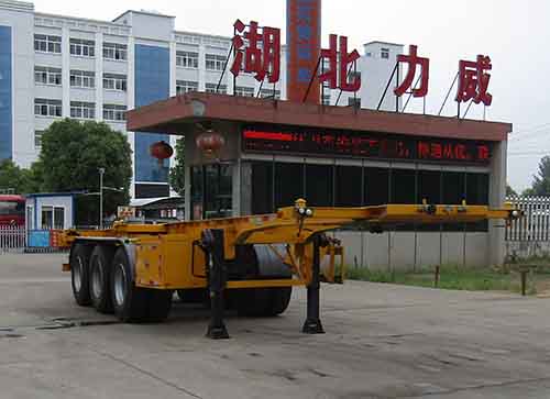中汽力威牌12.4米34吨3轴危险品罐箱骨架运输半挂车(HLW9401TWY)