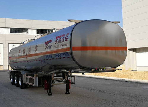 天明牌12米34吨3轴铝合金易燃液体罐式运输半挂车(TM9404GRYTF2)