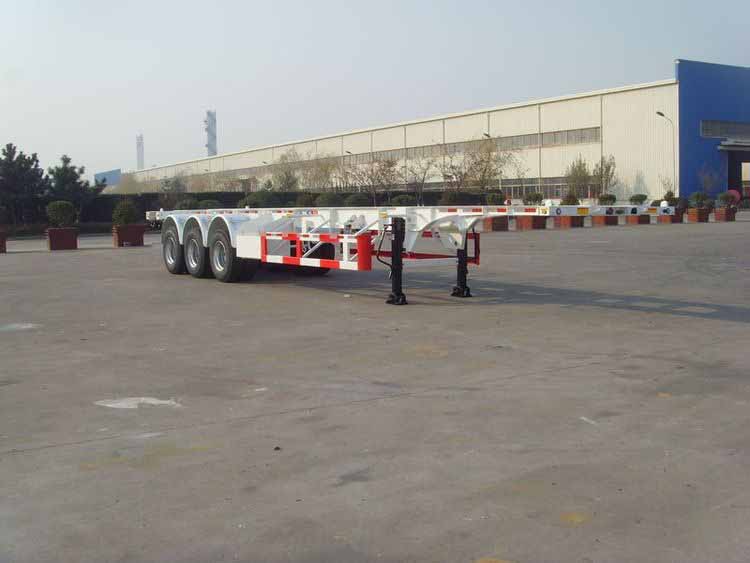 中集牌13米34.7吨3轴危险品罐箱骨架运输半挂车(ZJV9402TWYQD)