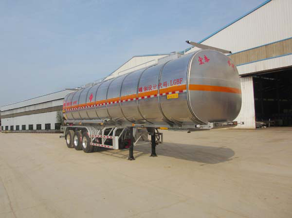 正康宏泰牌12米34吨3轴铝合金易燃液体罐式运输半挂车(HHT9408GRYB)