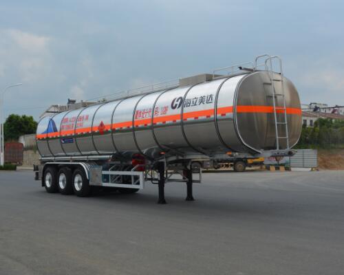 欧曼牌12.5米32.9吨3轴铝合金易燃液体罐式运输半挂车(HFV9408GRYC)