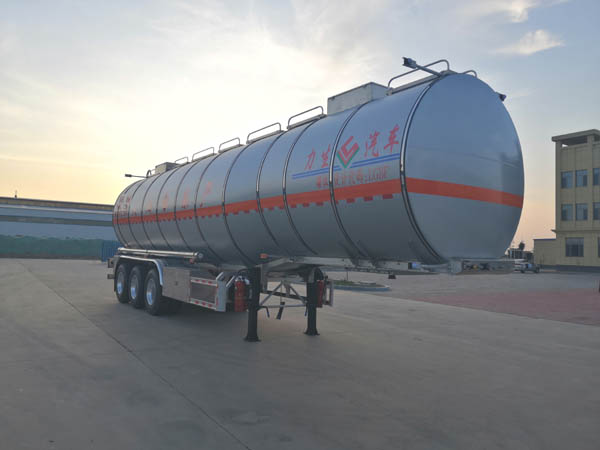 力生牌12.1米33吨3轴铝合金易燃液体罐式运输半挂车(HLS9402GRY)