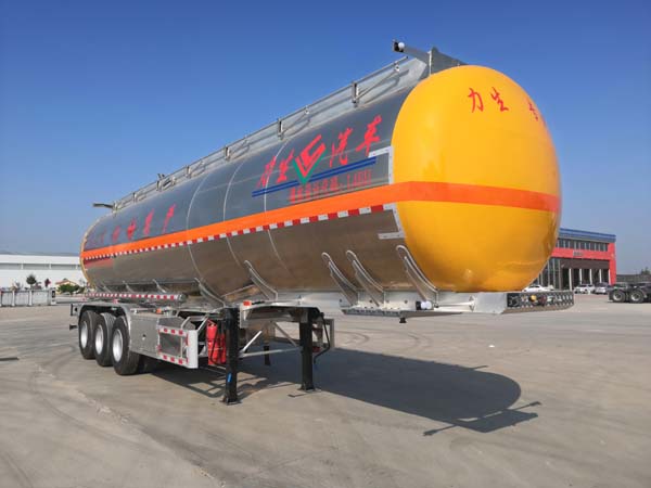 力生牌11.9米33.3吨3轴铝合金易燃液体罐式运输半挂车(HLS9404GRY)
