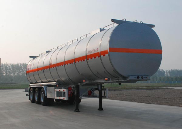 金碧牌12.7米33.2吨3轴铝合金易燃液体罐式运输半挂车(PJQ9402GRYL)