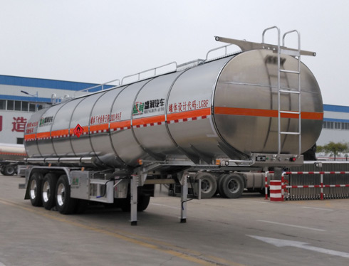 盛润牌11米34吨3轴铝合金易燃液体罐式运输半挂车(SKW9407GRYL)