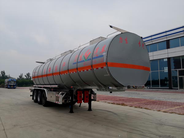 力生牌11.4米33.5吨3轴铝合金易燃液体罐式运输半挂车(HLS9403GRY)