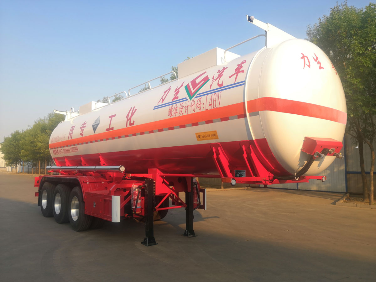 力生牌10米34吨3轴腐蚀性物品罐式运输半挂车(HLS9403GFWA)