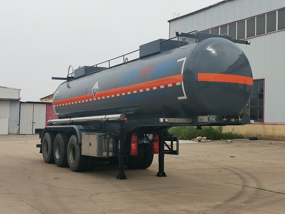 旗林牌9.7米33.2吨3轴腐蚀性物品罐式运输半挂车(QLG9405GFWA)