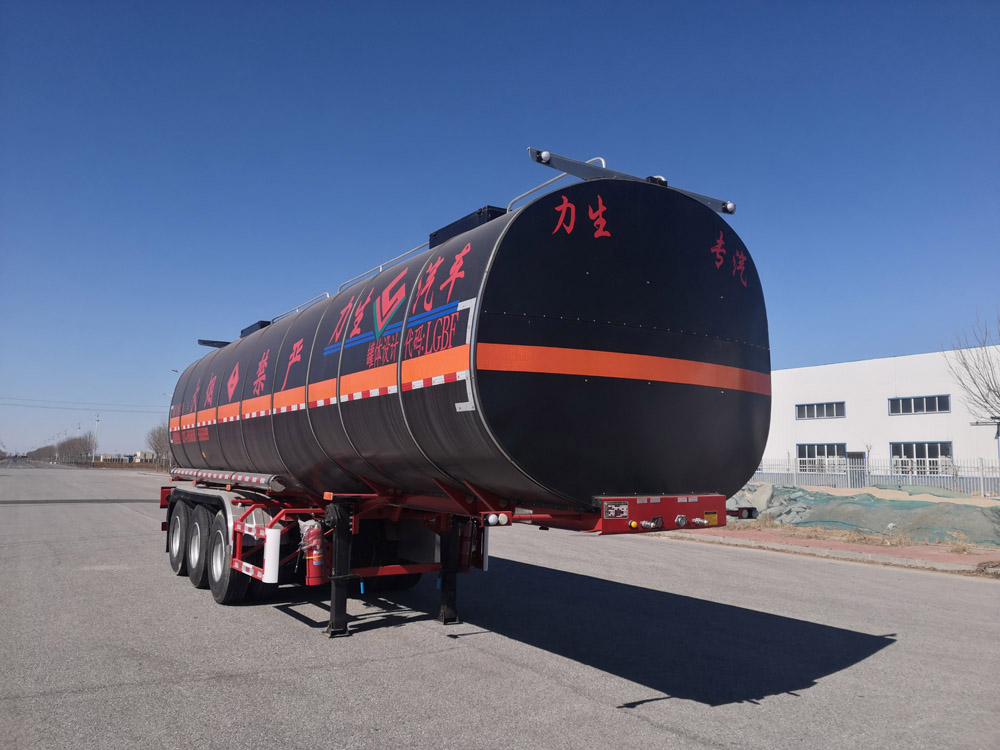 力生牌10.5米31.8吨3轴易燃液体罐式运输半挂车(HLS9400GRYA)