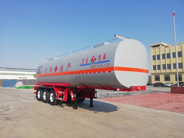 力生牌10.5米31.8吨3轴易燃液体罐式运输半挂车(HLS9400GRY)