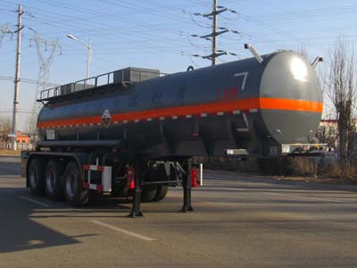 陆平机器牌9.8米31.6吨3轴腐蚀性物品罐式运输半挂车(LPC9406GFWS)