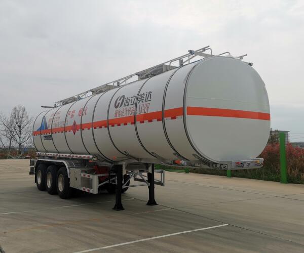 欧曼牌11.1米33.5吨3轴铝合金易燃液体罐式运输半挂车(HFV9408GRY425CA)