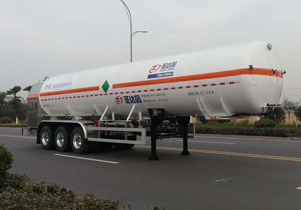 圣达因牌291吨127米3轴低温液体运输半挂车sdy9406gdyy2